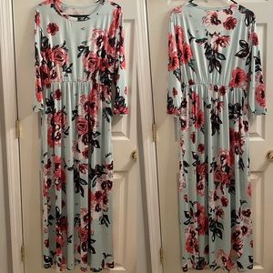 Teal floral long sleeve maxi dress